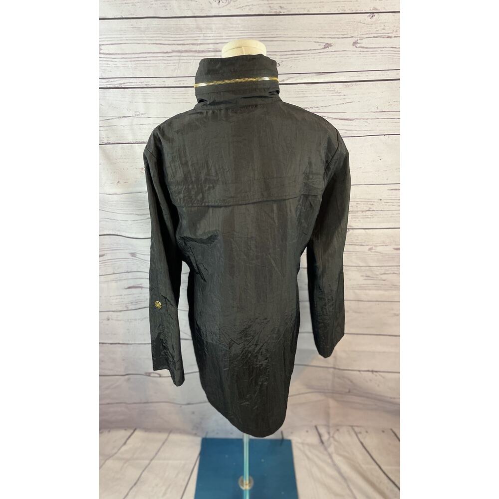 Women’s Black Anorak Jacket Stand Collar Hidden Hood Zip Front Lined Size M - Picture 4 of 8